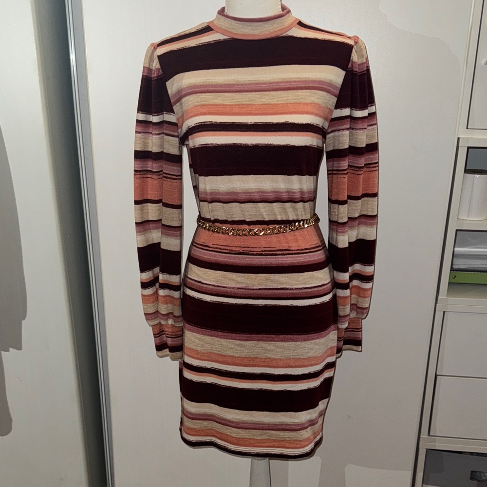 Almost Famous Burgundy, Cream and Pink Striped Dress